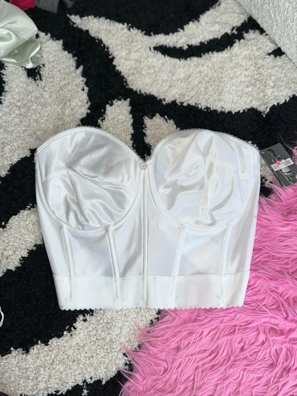 Y2K deadstock Dominique Strapless Satin Longline Bustier - White